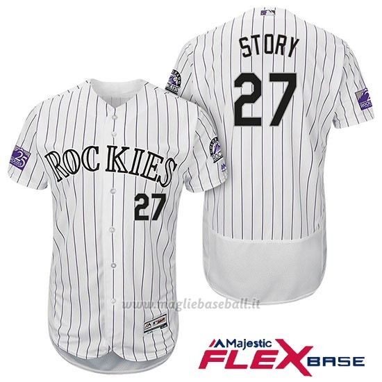 Maglia Baseball Uomo Colorado Rockies Trevor Story 27 Bianco 25th Season Flex Base